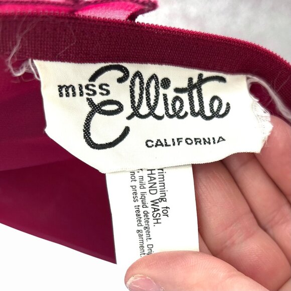 VINTAGE MISS ELLIETTE MAGENTA WINE SHEER LONG SLEEVE RUFFLE DRESS MCM FORMAL - 1 - Picture 8 of 9